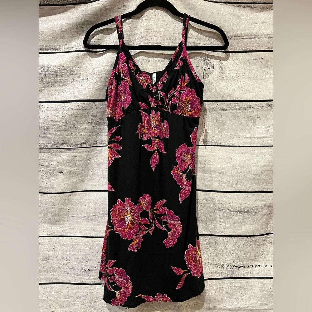 Soma Cool Nights Black Pink Floral Chemise Sexy Sleep Dress Slip NWT Large - Picture 2 of 6